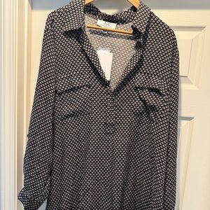 Magaschoni Women’s Black and White Patterned Button Down Shirt 2X